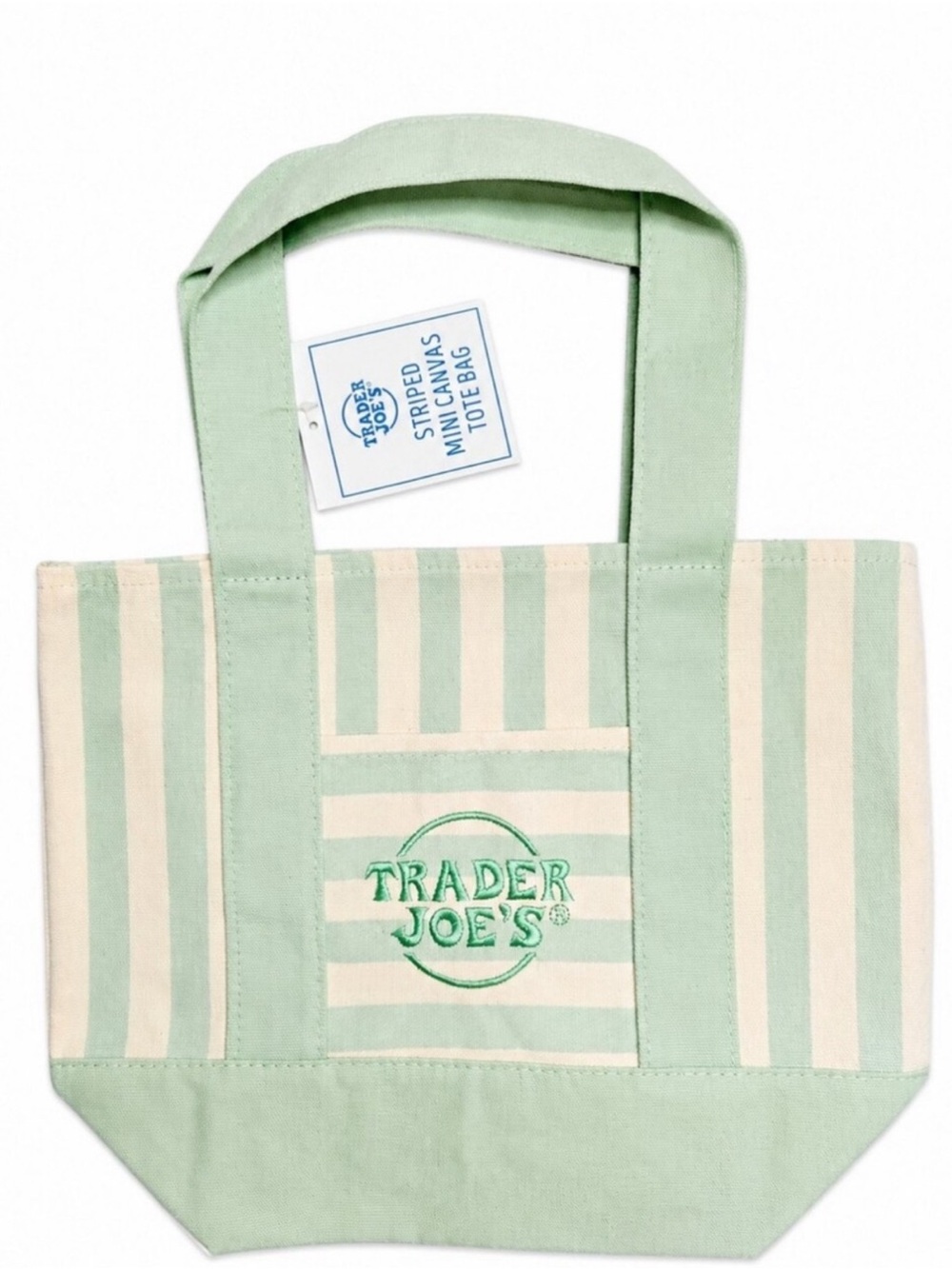 Mint Green Trader Joe’s Striped Canvas Tote Bag
